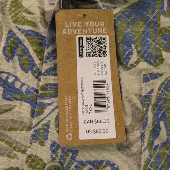 Eddie Bauer Shirt Men 2XLT Tall Baja Knit Hawaiian Tropical Leaf Print Grey Blue - Picture 5 of 12